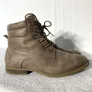 Justfabulous Tan Faux Leather Lace Up Ankle Boots 8